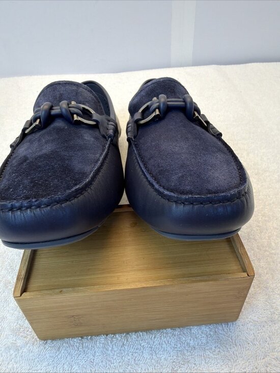Salvatore Ferragamo Almeria Blue Suede Leather Loafer Driving Moc SZ 9.5 E Men